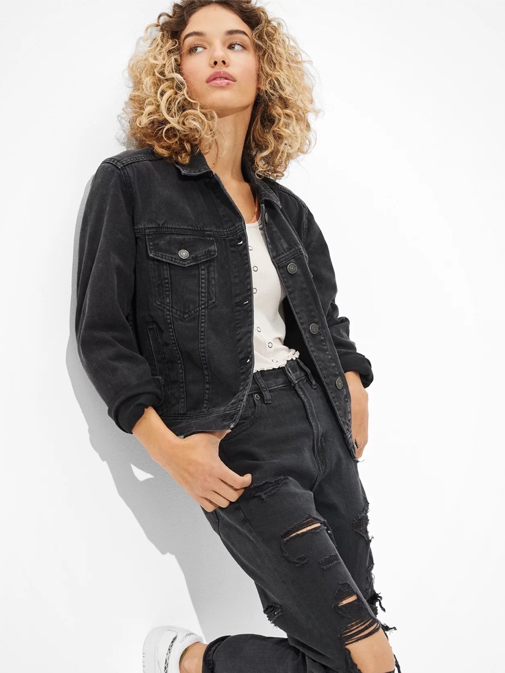 American Eagle AE Black Denim Jacket Size XXL Like New